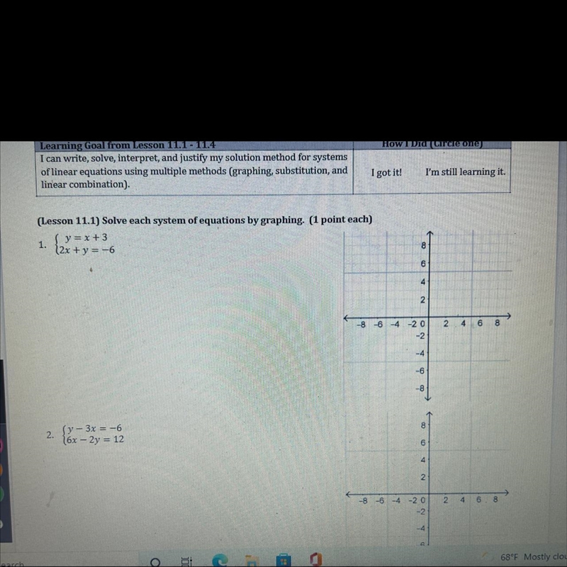 (Lesson 11.1) Solve each system of equations by graphing. (1 point each)s y = x +312x-example-1