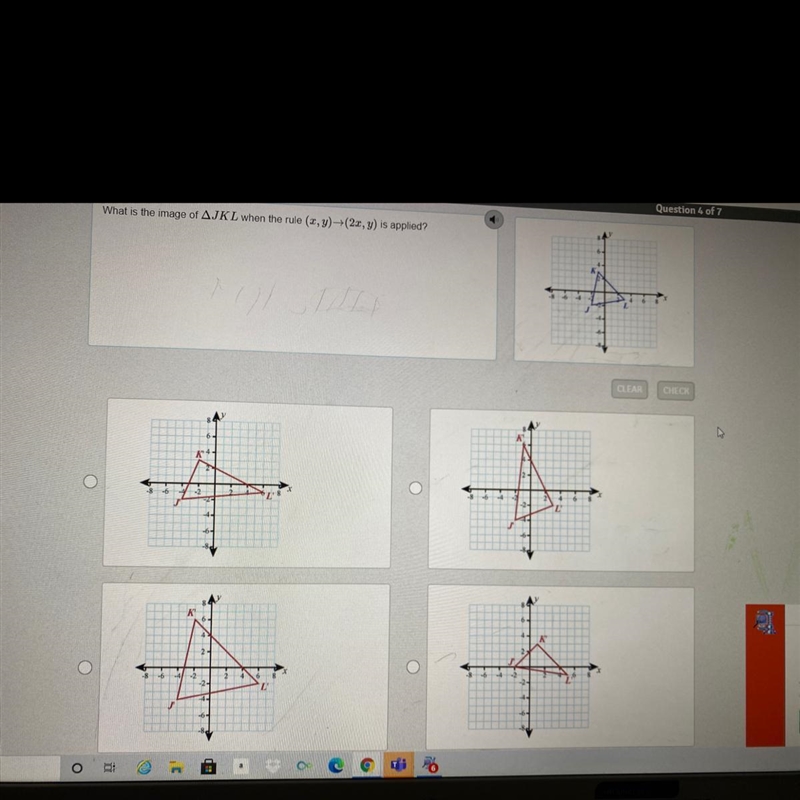 What is the image of JKL when the rule (x,y) (2x,y) is applied?-example-1