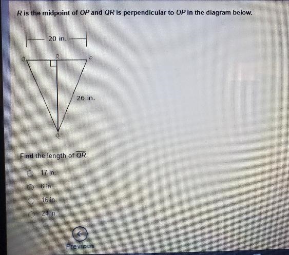 r is the midpoint of op and qr is perpendicular to op in the diagram below find the-example-1