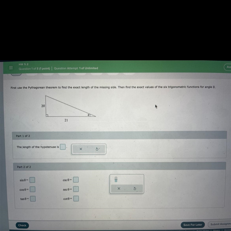 First use the Pythagorean theorem to find the exact length of the missing side. Then-example-1