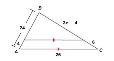 For triangle ABC use the Triangle Proportionality Theorem to solve for x. Show all-example-1