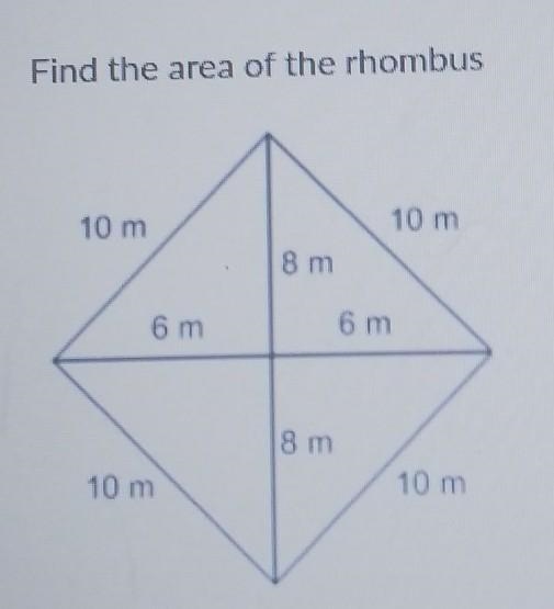 Find the formula used to find the area and then find the area of the rhombus-example-1