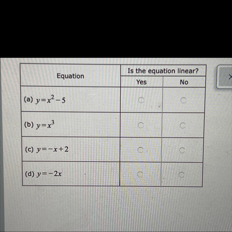 For each equation determine whether it’s linear (This is one question I do an online-example-1