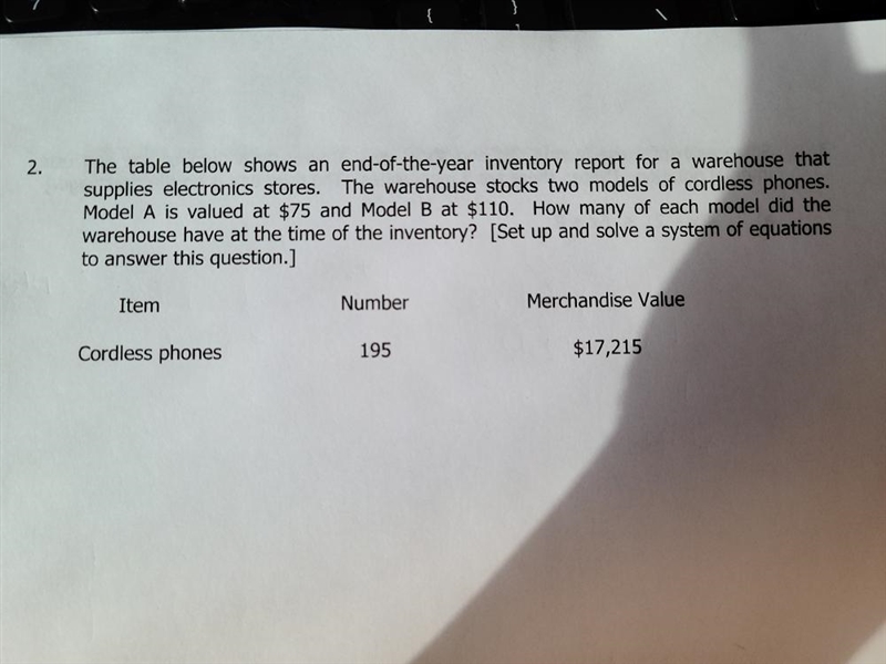 the table below shows an end of the year inventory report for a warehouse that supplies-example-1