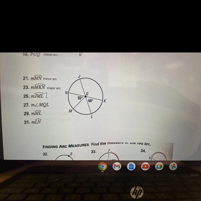 Determine whether the arc is a minor arc, a major arc, or a semicircle of R. Questions-example-1