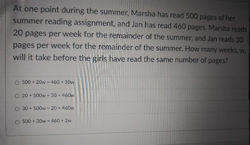 at one point during the summer, Marsha has read 500 pages of her summer reading assignment-example-1