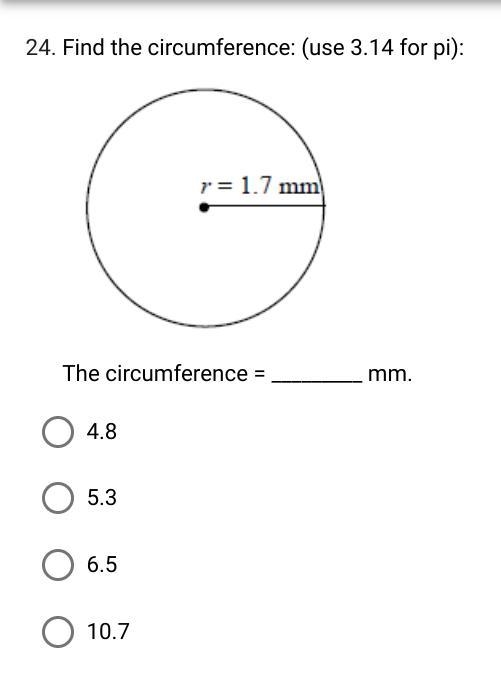 24. Find the circumference: (use 3.14 for pi):-example-1