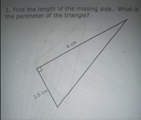 1. Find the length of the missing side. What is the perimeter of the triangle? 6 cm-example-1