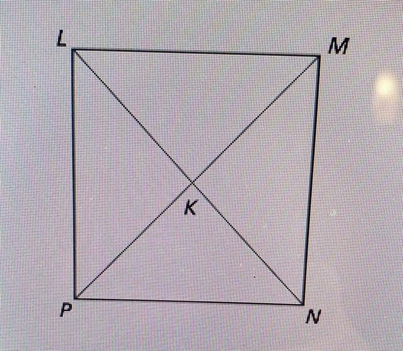 The diagonals of a square LMNP intersect at K. Given that MK=3 and MN=4.24, find measure-example-1