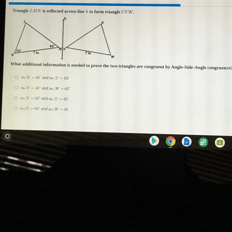 triangle LMN is reflected across line h to form triangle UVWwhat additional information-example-1