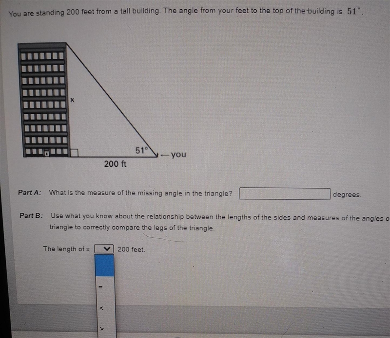 you are standing 200 feet from a tall building . The angle from your feet to the top-example-1