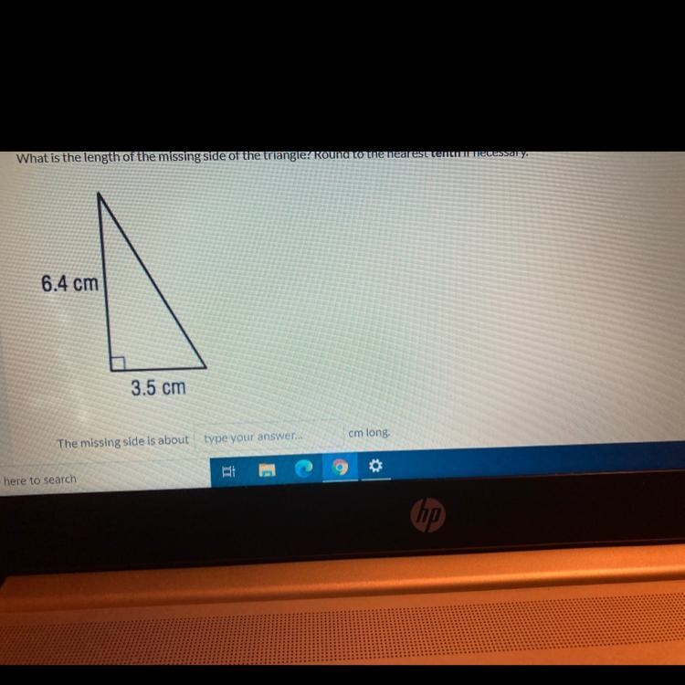 What is the length of the missing side of the triangle? Round to the nearest 10th-example-1