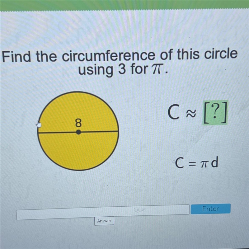 Find the circumference of this circleusing 3 for T.C ~ [?]88C = id-example-1