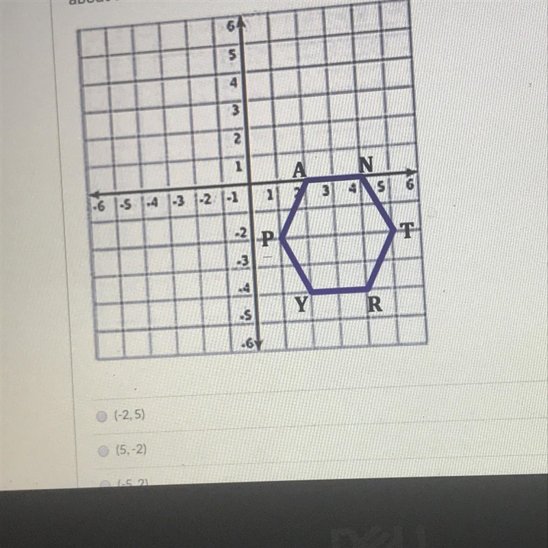 Which is the image of vertex T after the hexagon is rotated 180 degreesabout the origin-example-1