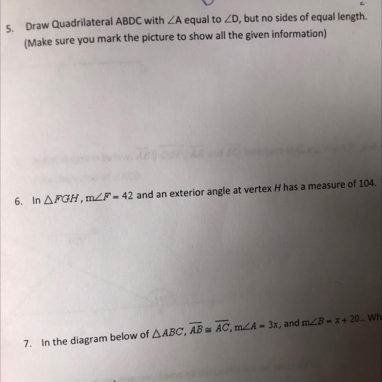 5. Draw Quadrilateral ABDC with angle A equal to angle D but no sides of equal length-example-1