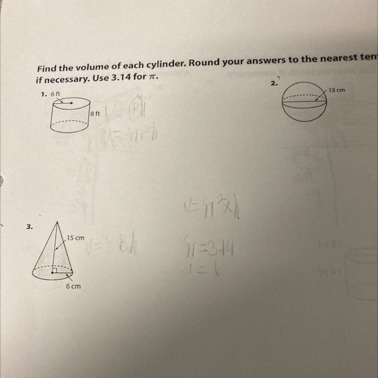 Find the volume of each cylinders. Round your answers to the nearest tenth if necessary-example-1