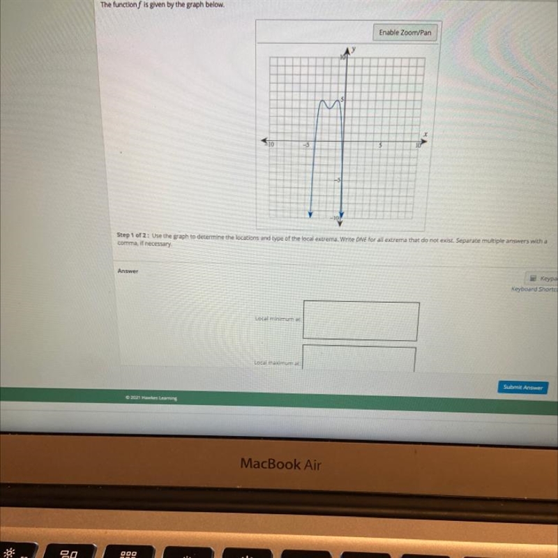 Step 1 of 2: Use the graph to determine the locations and type of the local extrema-example-1