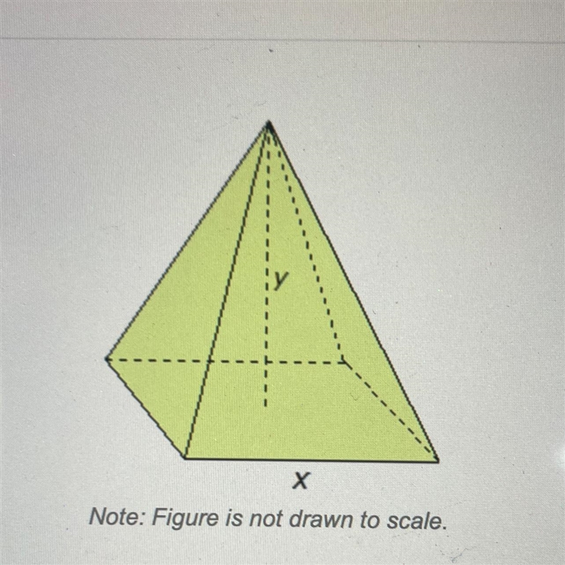 If x = 8 units and y = 24 units, then what is the volume of the square pyramid shown-example-1