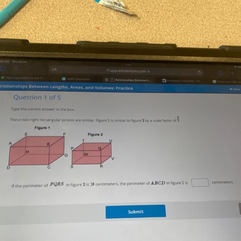 These two right rectangular prisms are similar. Figure 1 is similar to figure 2 by-example-1