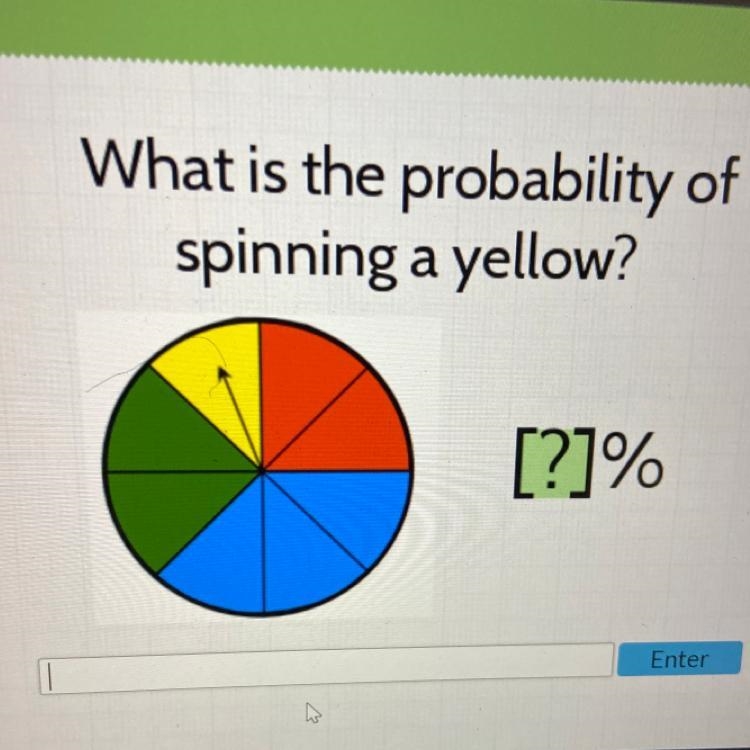 What is the probability of spinning a yellow? [?]%-example-1