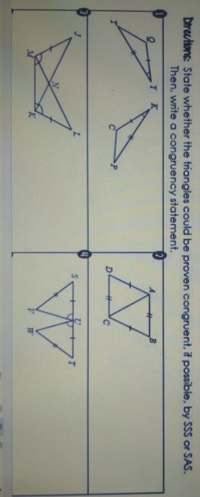 How do I find whether questions 1-4 are congruent by SSS (Side-Side-Side) or SAS ( Side-example-1