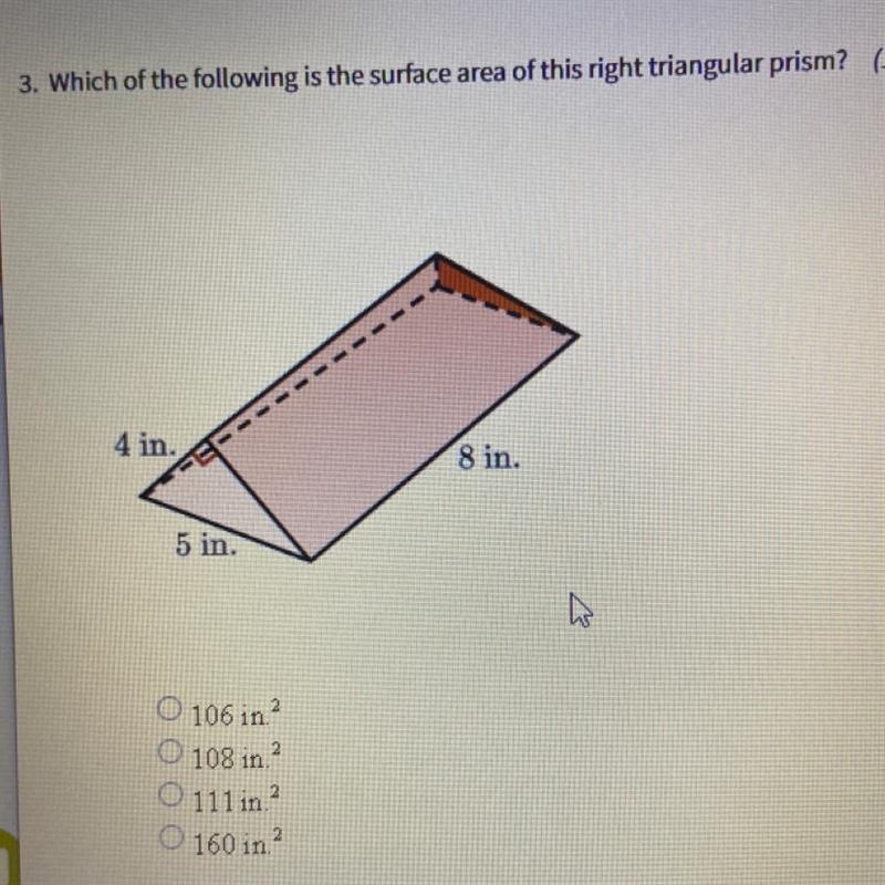 3. Which of the following is the surface area of this right triangular prism? ( 4 in-example-1