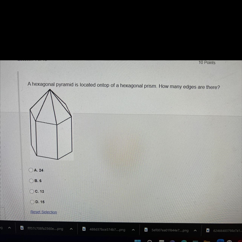 A hexagonal pyramid is located ontop of a hexagonal prism. How many edges are there-example-1