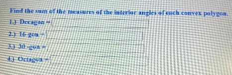 What is the sum of measure of the interior angle of the convex polygon decagon-example-1