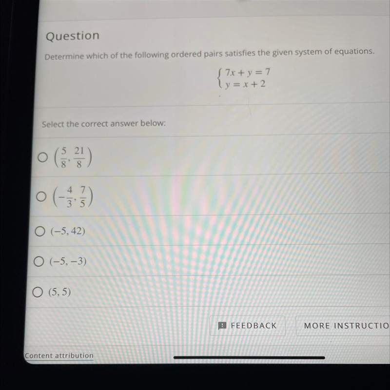 Determine which of the following ordered pairs satisfies the given system of equations-example-1