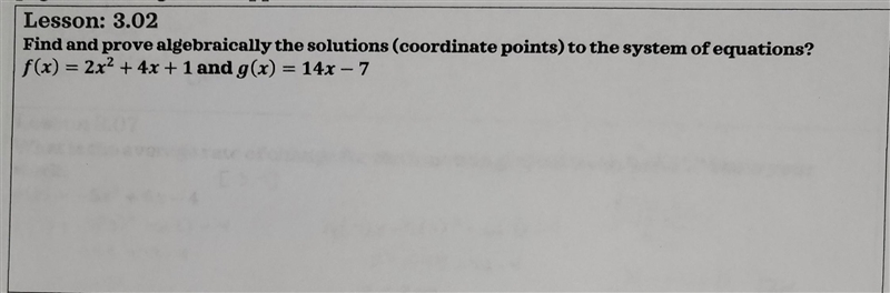 Find and prove algebraically the solutions (coordinate points) to the system of equations-example-1