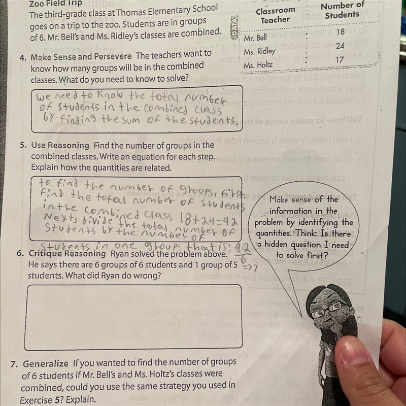 Ryan solved the problem above. He says there are 6 groups of 6 students and 1 group-example-1