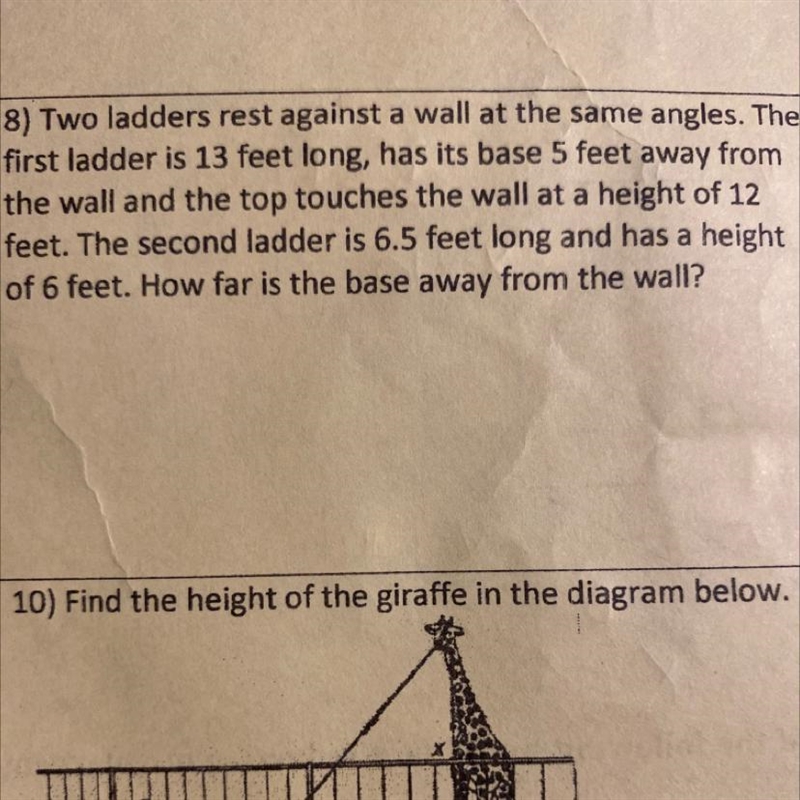 Two ladders rest against a wall at the same angles. The first ladder is 13 feet long-example-1