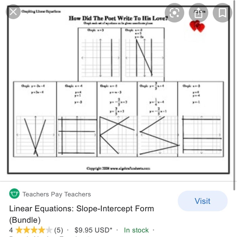 AlgebraGraphing Linear EquationsHow Did The Poet Write To His Love?Graph each set-example-1