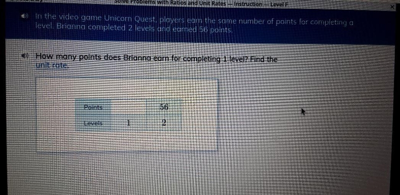 How many points does Brianna earn for completing 1 lever. find the unit rate.-example-1