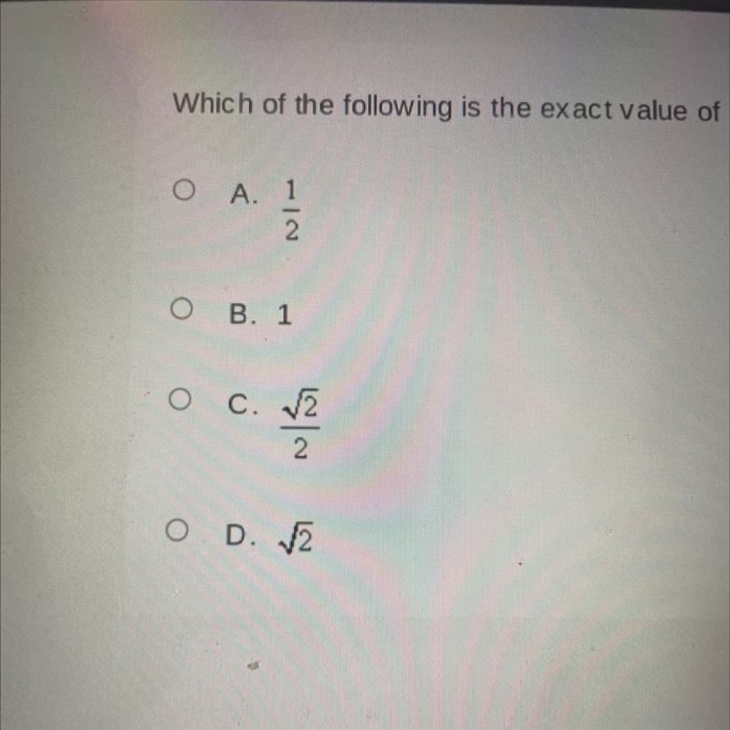 Which of the following is the exact value of cot(pi/4)-example-1