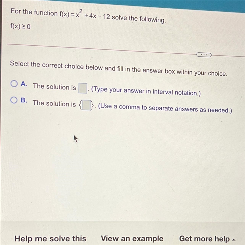 For the function f(x) = x² + 4x - 12 solve the following.-example-1