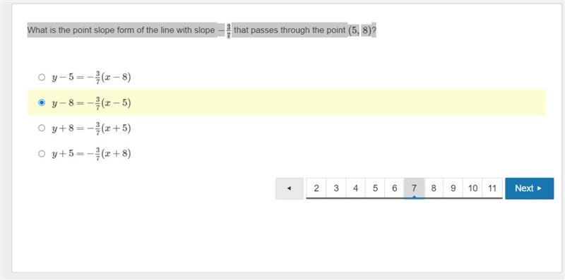 I am confused about the question "What is the point slope form of the line with-example-1