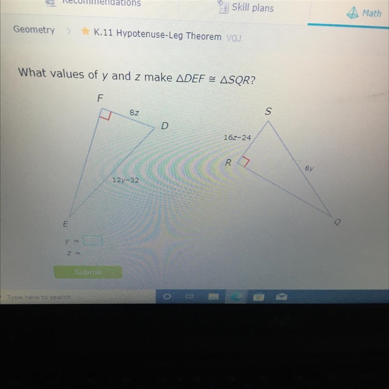 What the values of y and z make def = Sqr-example-1