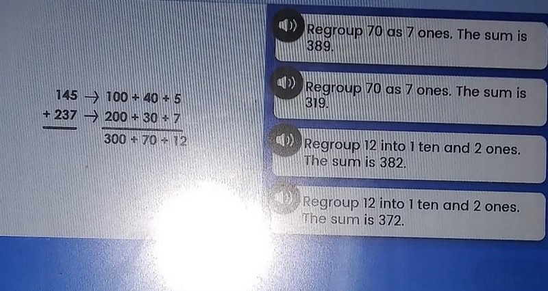 Mike is adding 145 and 237.His work is shawn How can mike find the sum-example-1