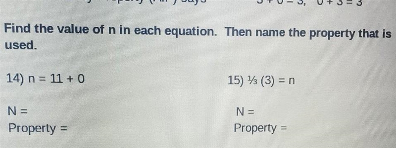 Find the value of n in each equation the name the property that is used-example-1