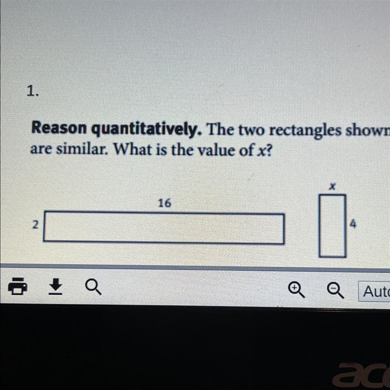 Reason quantitatively. The two rectangles shown are similar. What is the value of-example-1