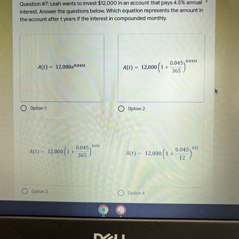 Leah wants to invest $12,000 in an account that pays 4.5% annualinterest. Answer the-example-1