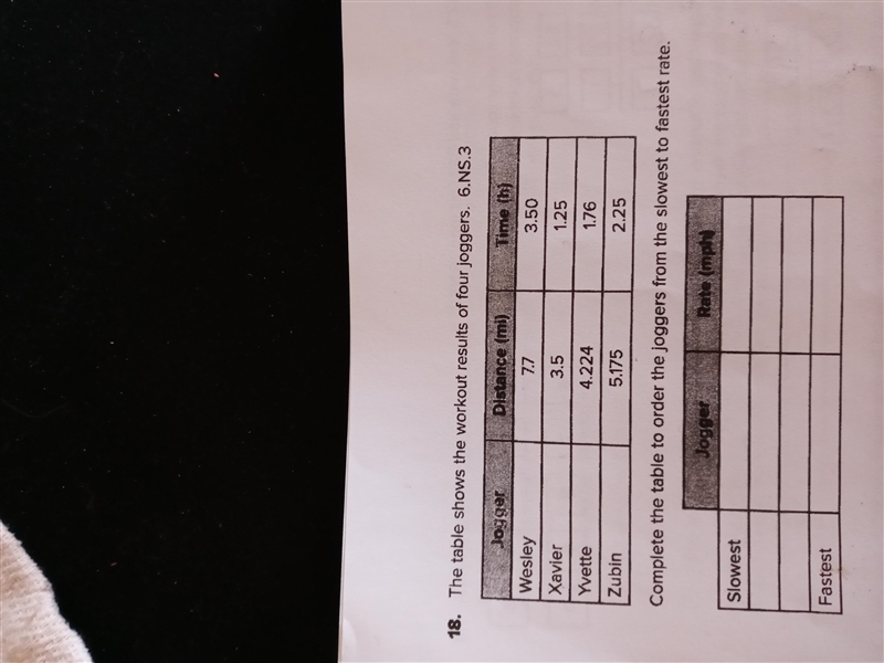 the table shows the workout results for for joggers complete the table to order the-example-1