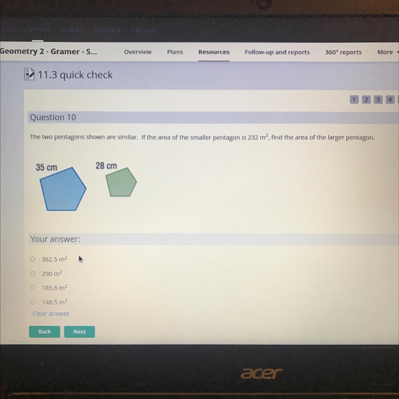 If the area of the smaller pentagon is 232 m^2, find the value of the larger pentagon-example-1