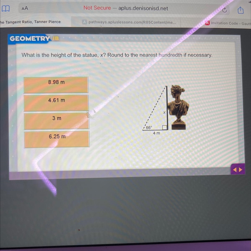 What is the height of the statue, x? Round to the nearest hundredth if necessary.8.98 m-example-1