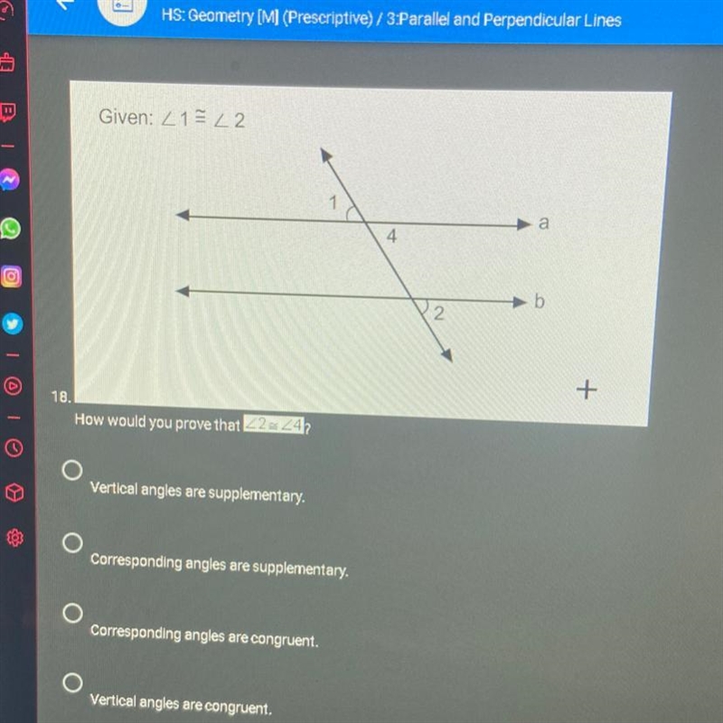 How would you prove that Angle2 ≈ Angle4?-example-1