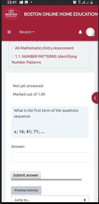 What is the first term of the quadratic sequence:x; 16; 41; 71; ...-example-1