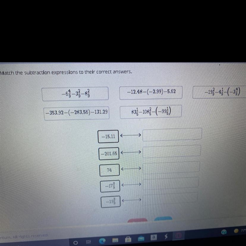 Match the subtraction expressions to their correct answers.(don’t need explanation-example-1