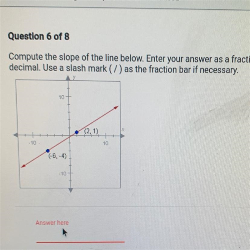 Compute the slope of the line below. Enter your answer as a fraction ordecimal. Use-example-1