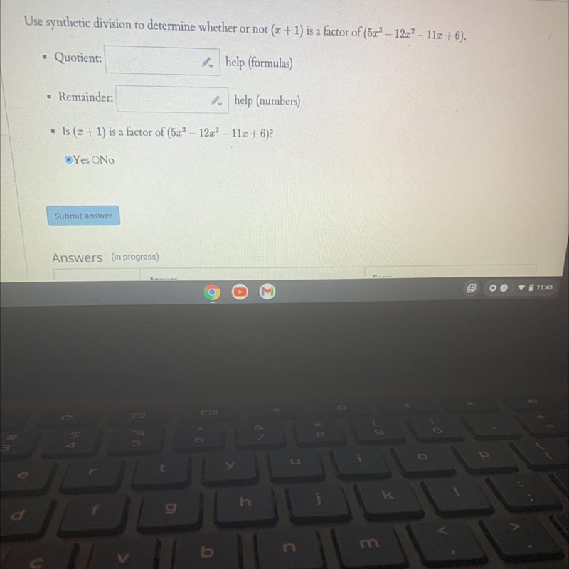 Use synthetic division to determine whether or not (x + 1) is a factor of (523 – 1222 – 11x-example-1